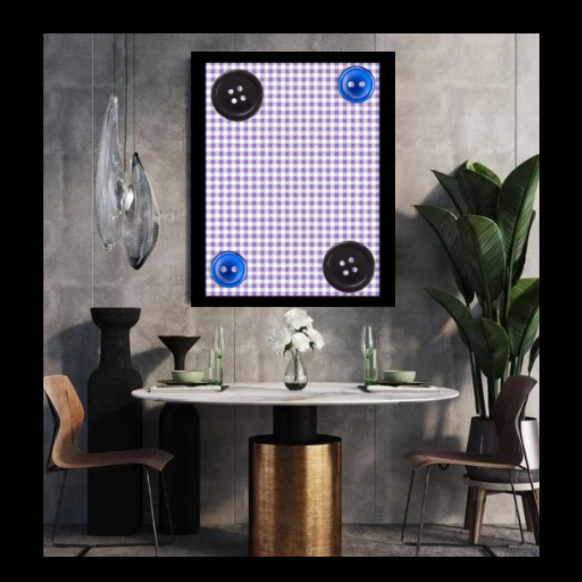 Set of 6 Digital Wall Art Prints – Checked, Button & Bow Design – Blue, Red, Purple, Yellow – 16x20, 18x24, 24x36 in – Soft Modern Decor