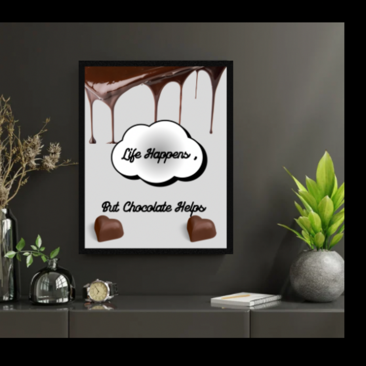 Chocolate Wall Art Set of 4 – Drip Design with Sweet Sayings (16x20, 18x24, 24x36 Inches)