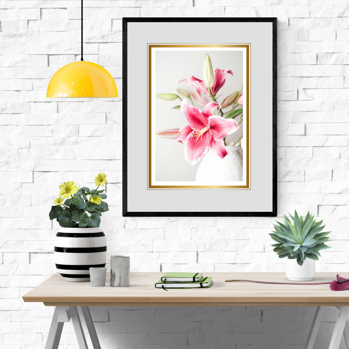 Blush Pink Flower Wall Art Set of 3 | Gold Frame | Gray Background | Digital Download