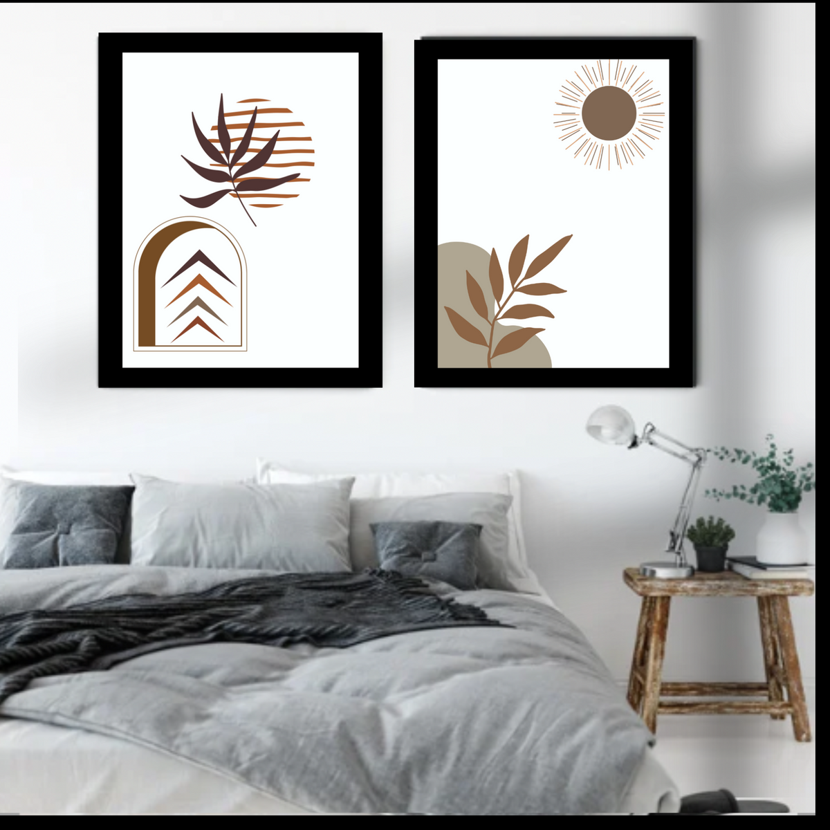 Boho Wall Art Set of 3 – Earthy Neutral Prints (16x20, 18x24, 24x36 Inches)