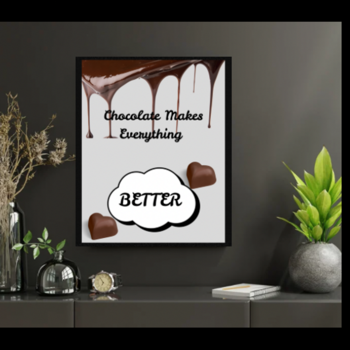 Chocolate Wall Art Set of 4 – Drip Design with Sweet Sayings (16x20, 18x24, 24x36 Inches)