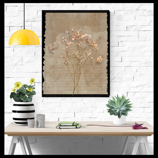 Vintage Dried Flower Wall Art – Set of 2 Digital Prints – Lined Paper Background – 16x20, 18x24, 24x36 in – Rustic Botanical Decor