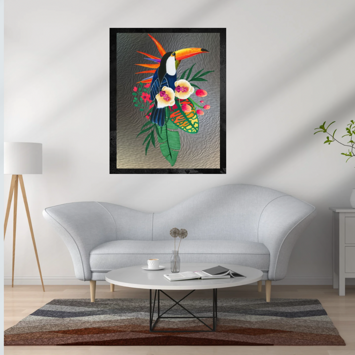 Bird of Paradise Wall Art – 3 Digital Prints – Luxury Gray Background with Black Borders – 16x20, 18x24, 24x36 in – Elegant Botanical Decor
